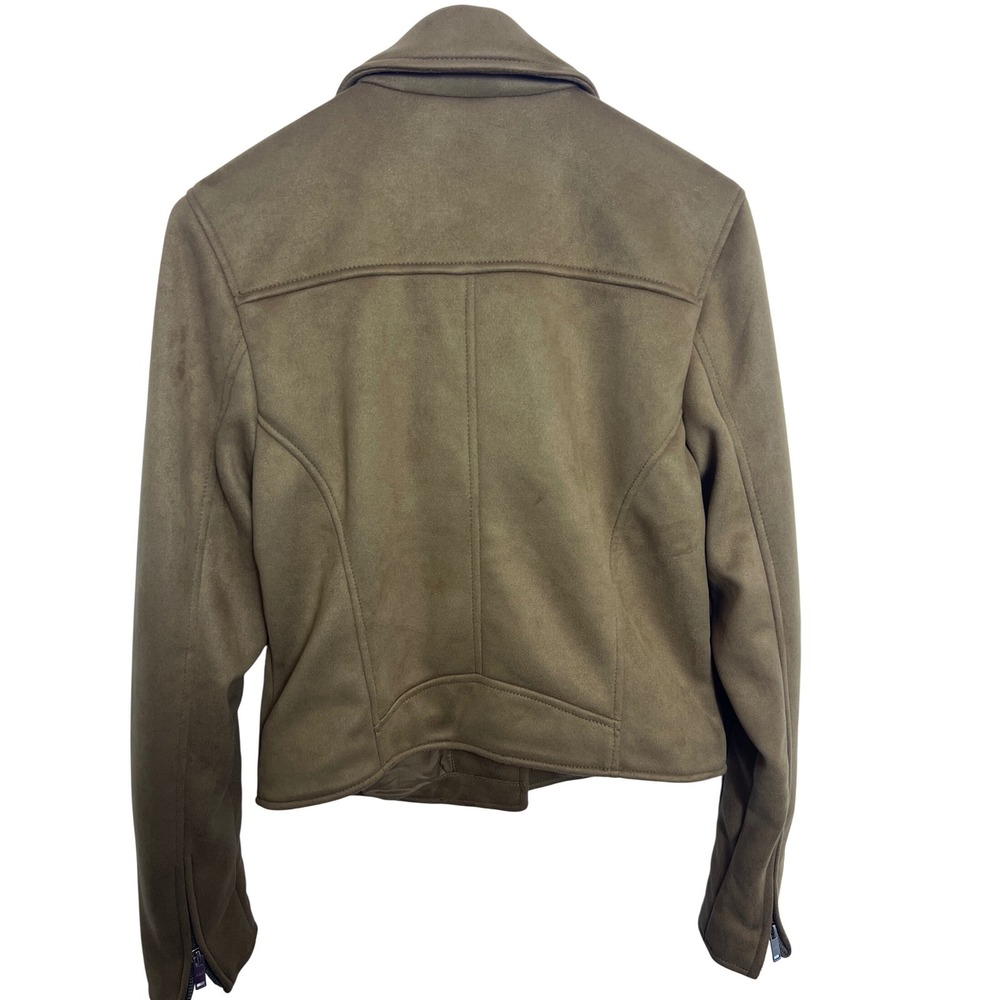 Abercrombie & Fitch Women Faux Suede Zip Moto Biker Jacket Tan Brown M Edgy Chi - Picture 9 of 11
